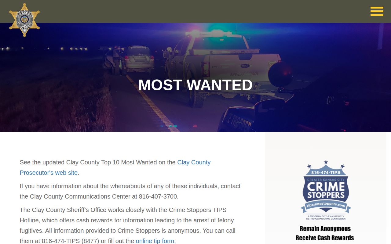Clay County Sheriff official most-wanted arrest warrant page