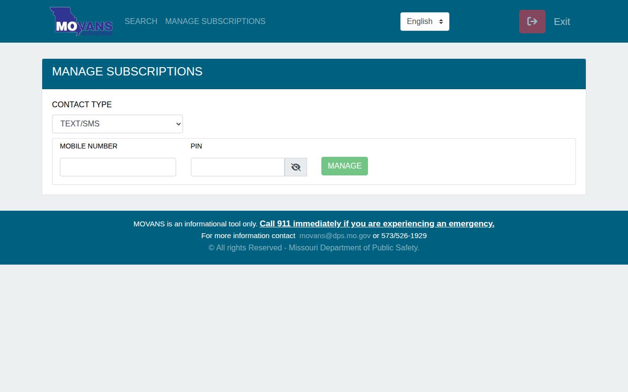 Missouri MOVANS custody alert subscription interface