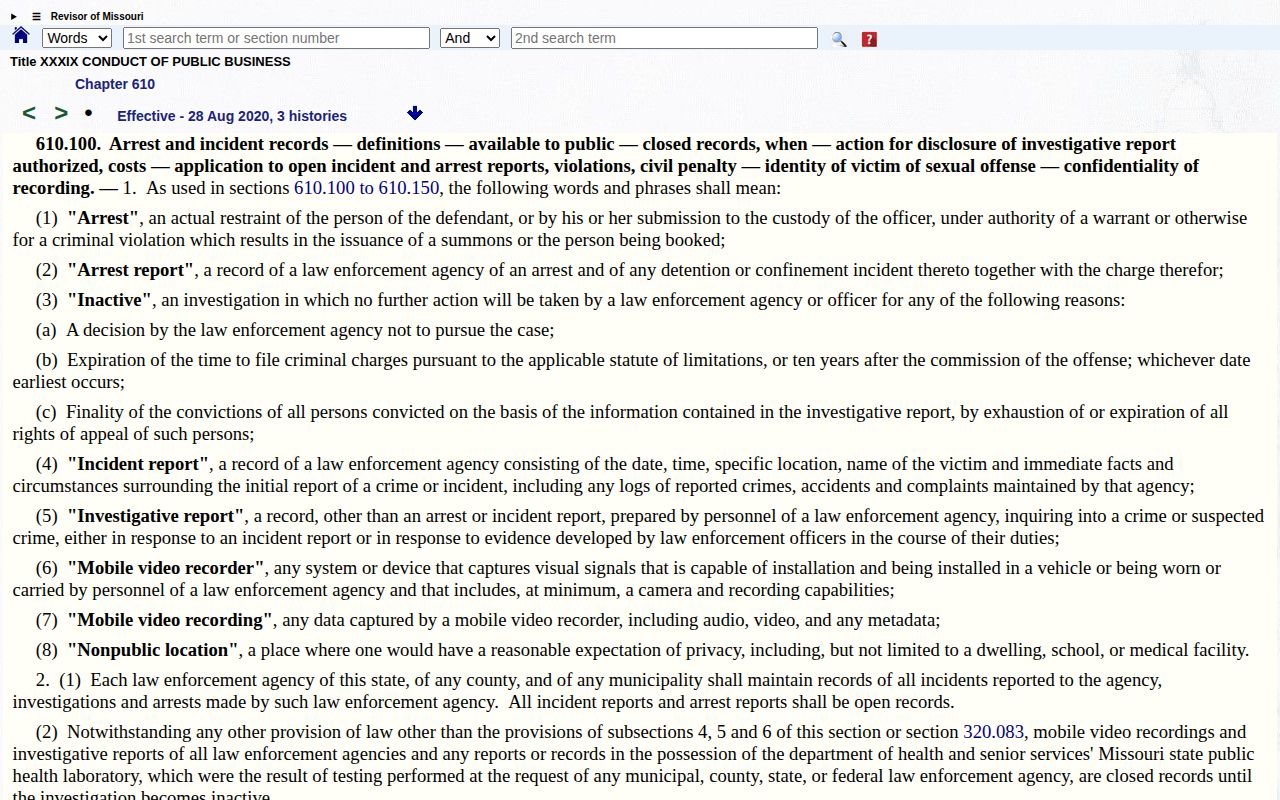 Missouri law governing Clay County arrest record access